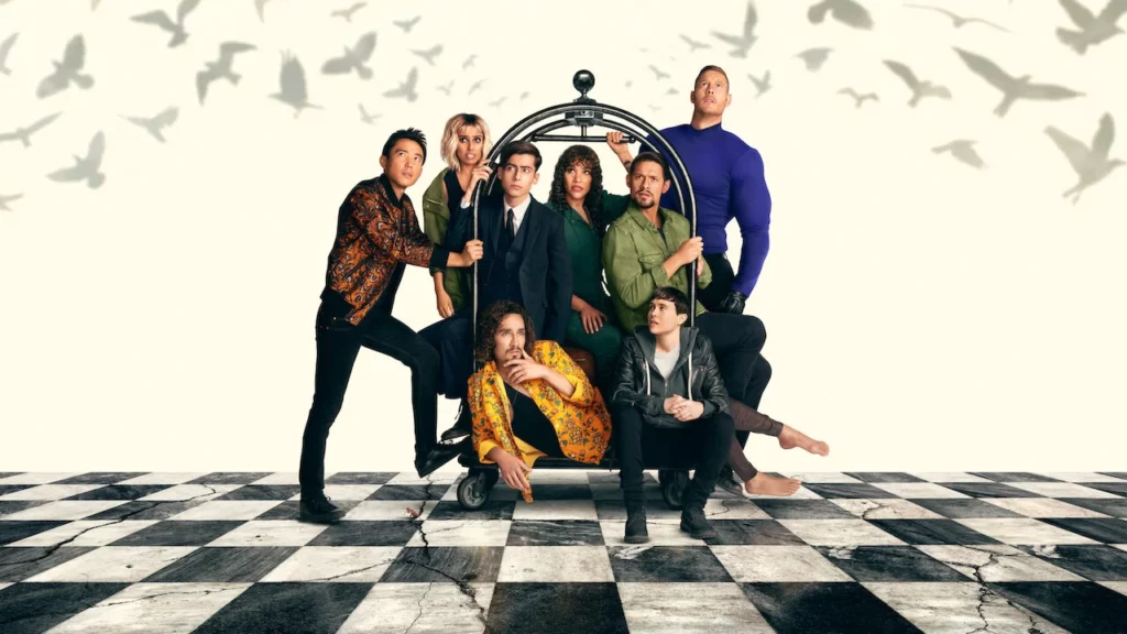 Elenco de "The Umbrella Academy" no poster na 3ª temporada da Netflix