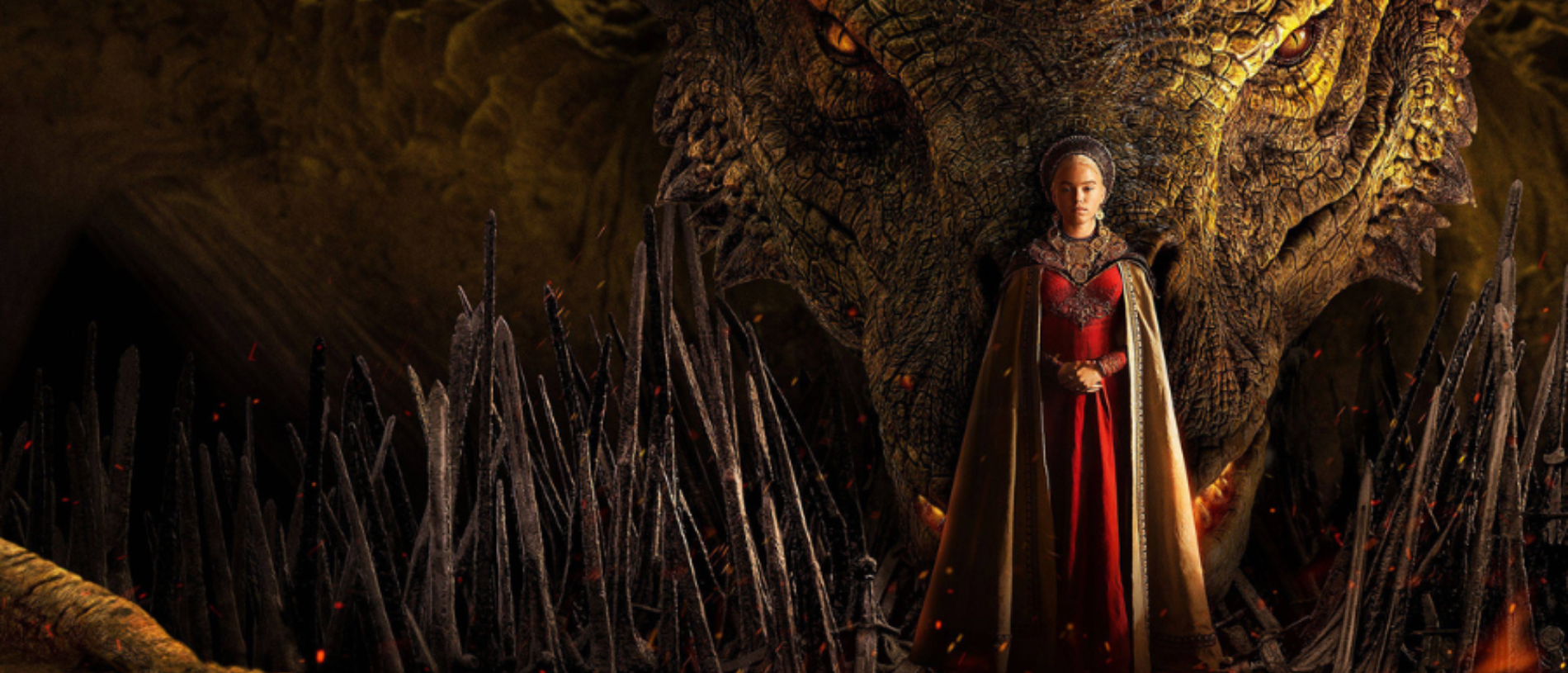 imagem promocional de house of the dragon com dragão e rhaenyra
